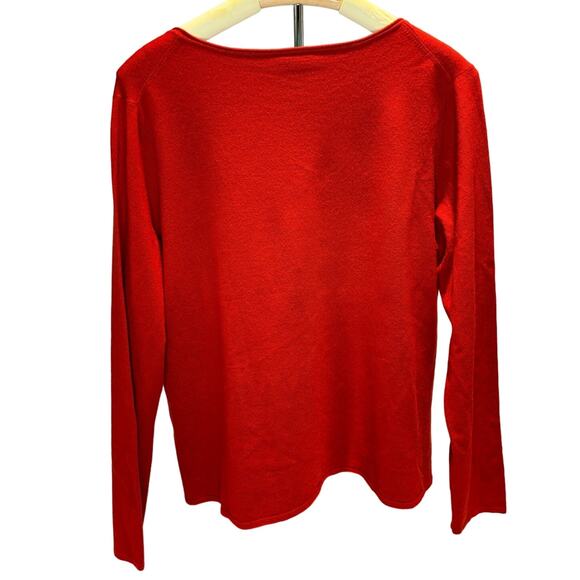 Women's Eileen Fisher Long Sleeve Scoop Neck Red Sweater, Size Large, EUC - Picture 2 of 4